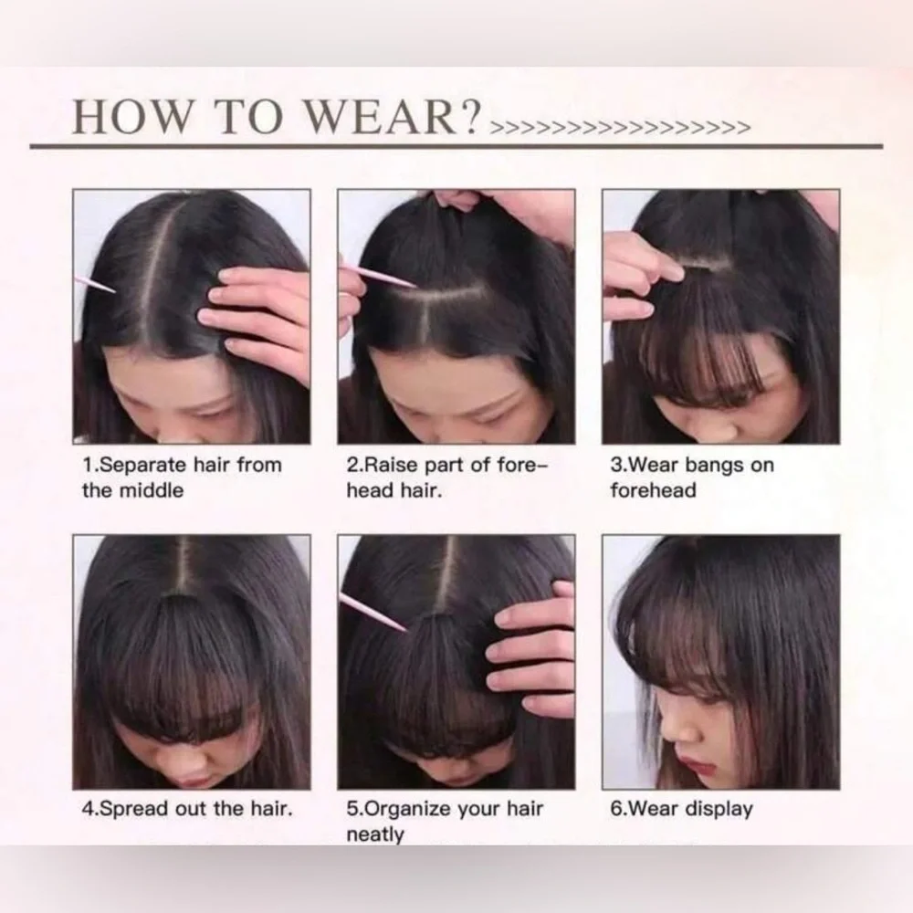 100% Human hair Clip in Bangs Dark Red Brown